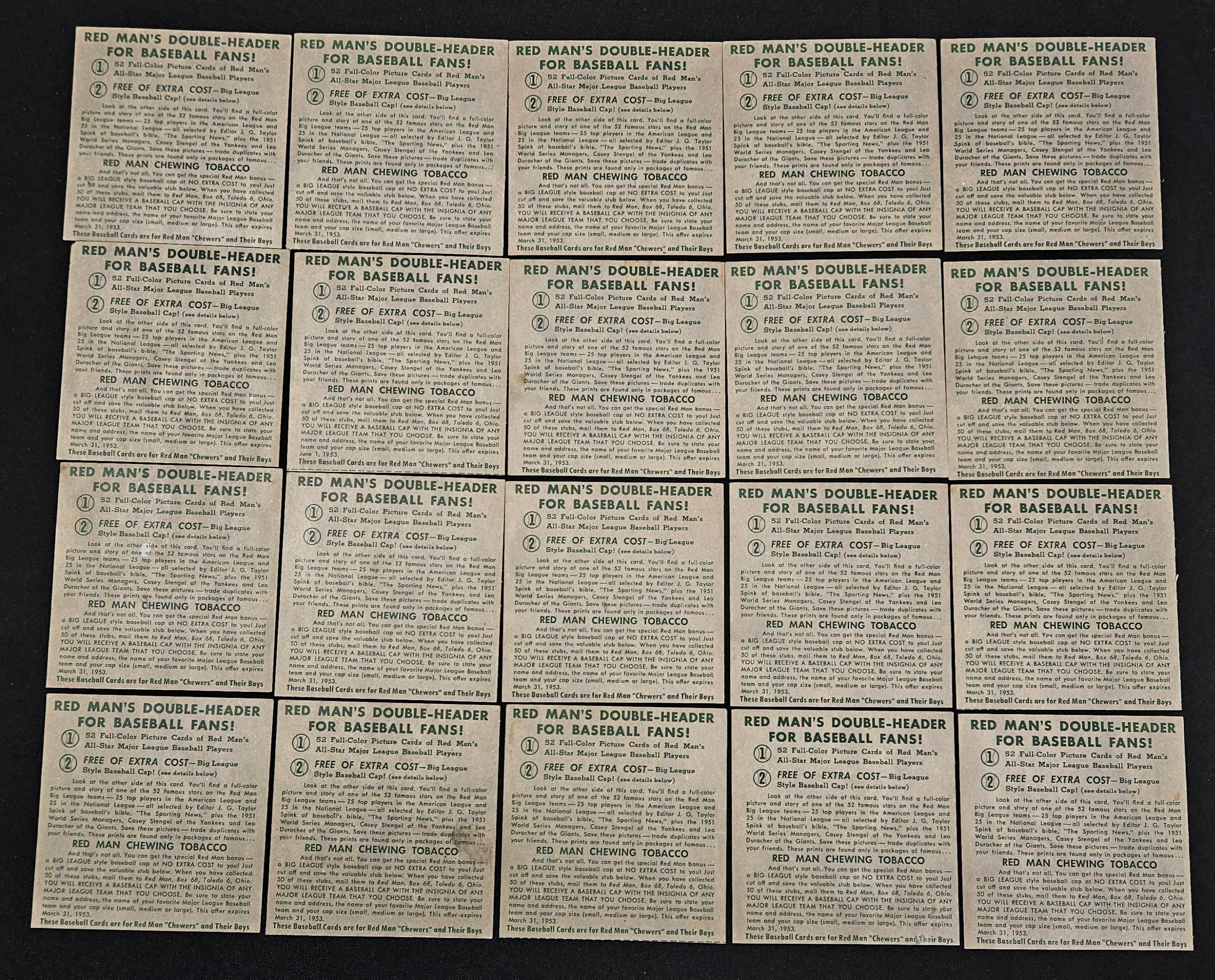 1952 Red Man Near Complete Set 45/52 No Tabs Low Grade