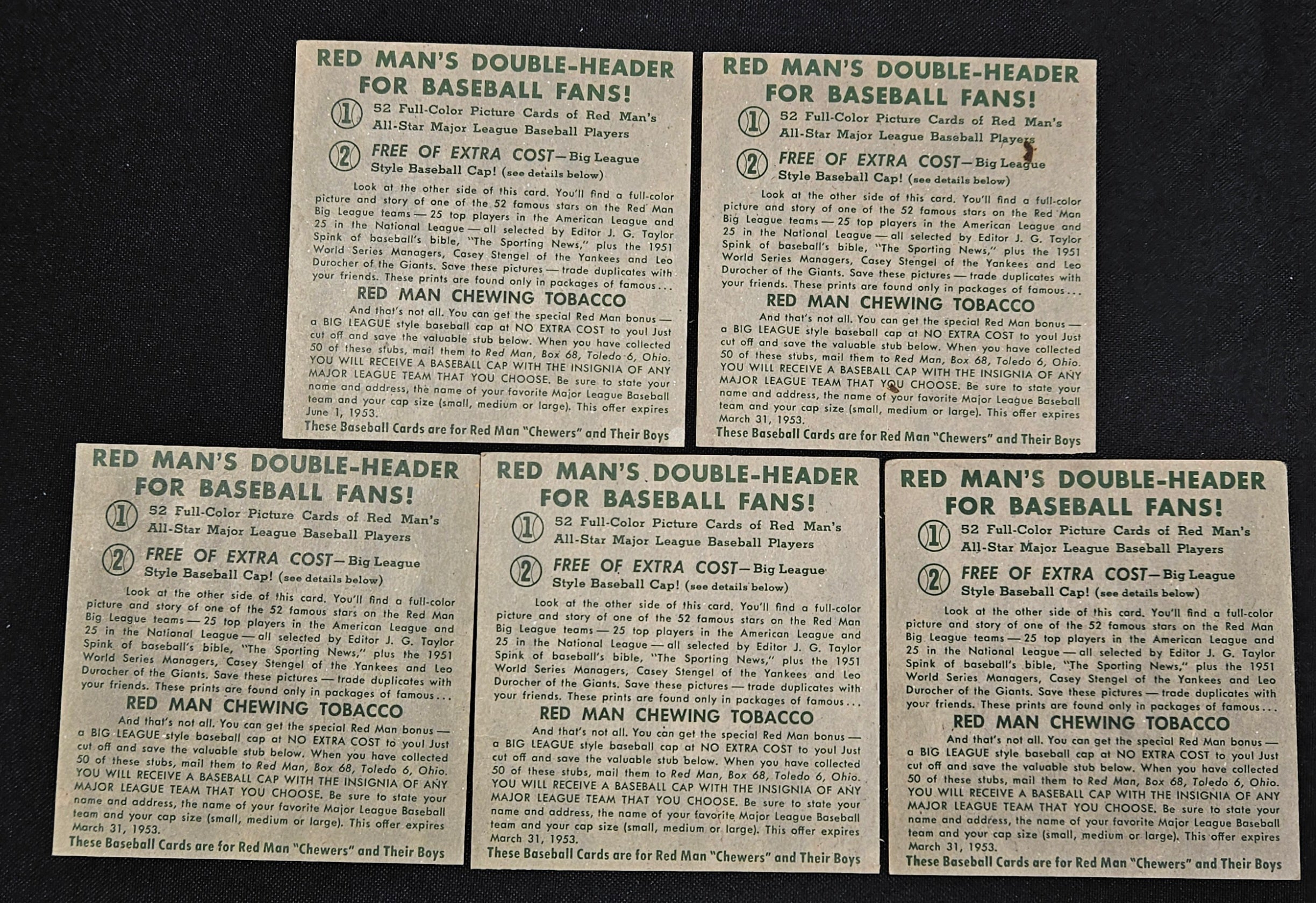 1952 Red Man Near Complete Set 45/52 No Tabs Low Grade