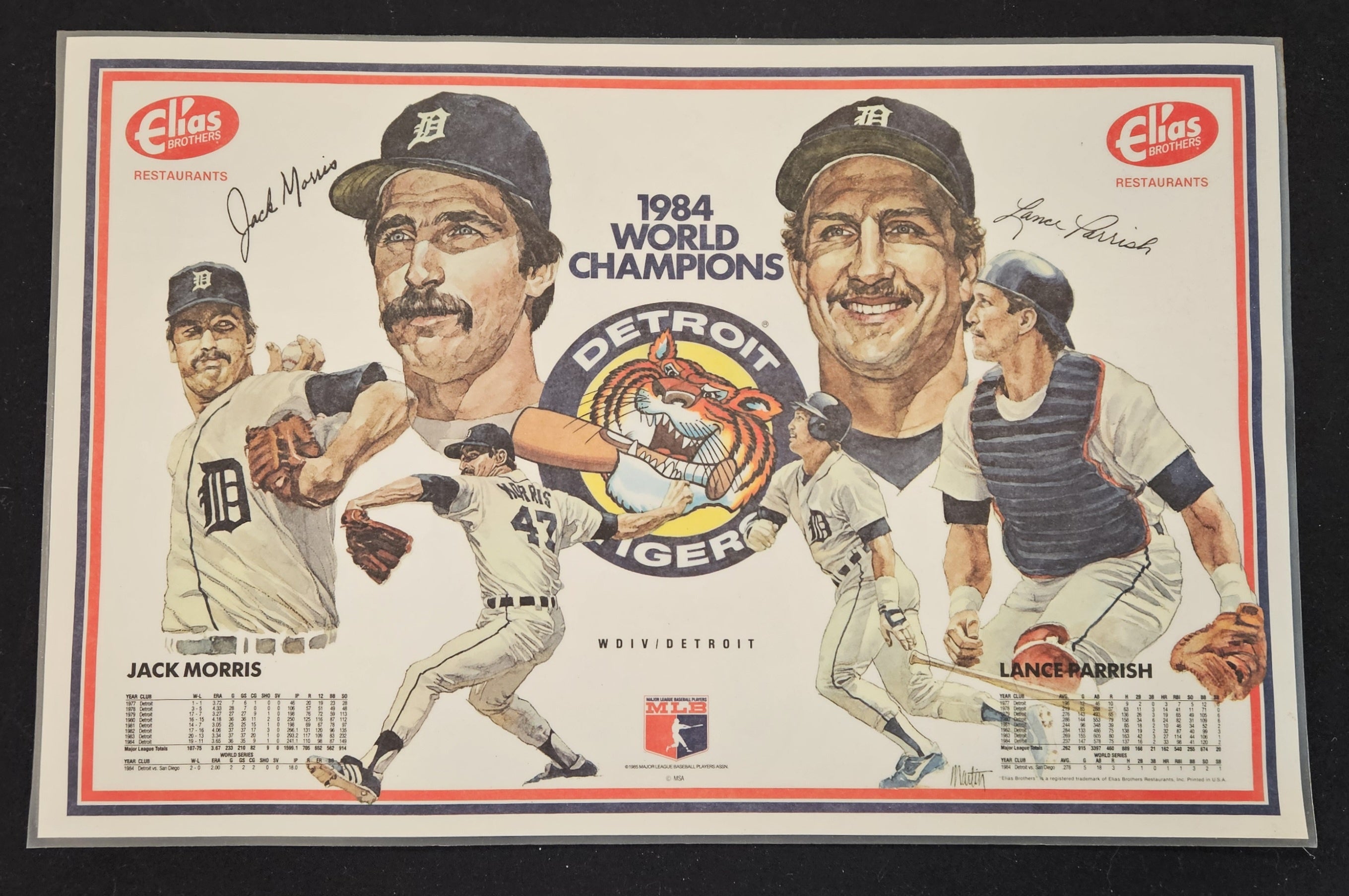 1984 Elias Brothers Detroit Tigers Placemat Set Of 4 Trammell/Whitaker/Gibson