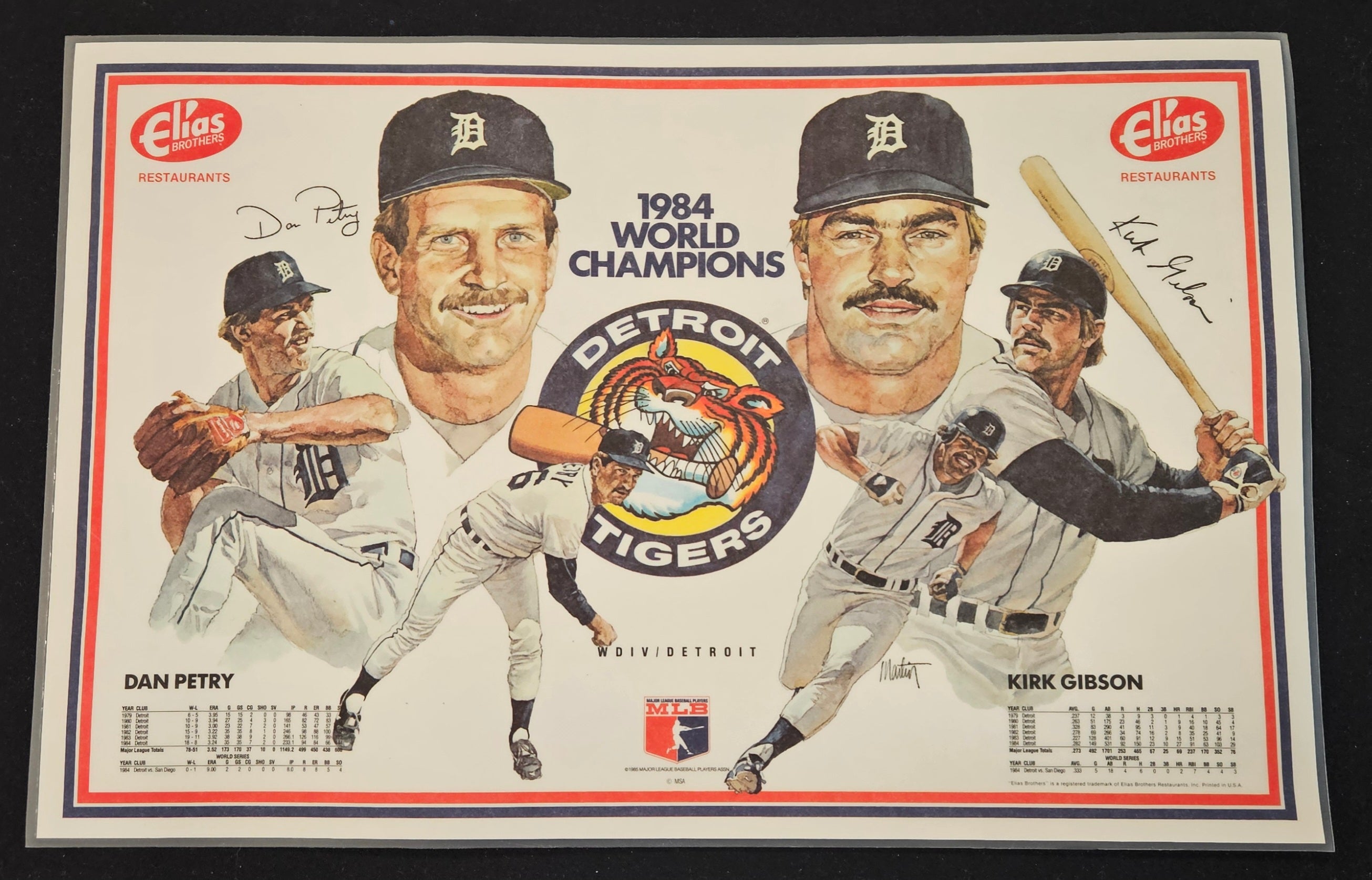 1984 Elias Brothers Detroit Tigers Placemat Set Of 4 Trammell/Whitaker/Gibson