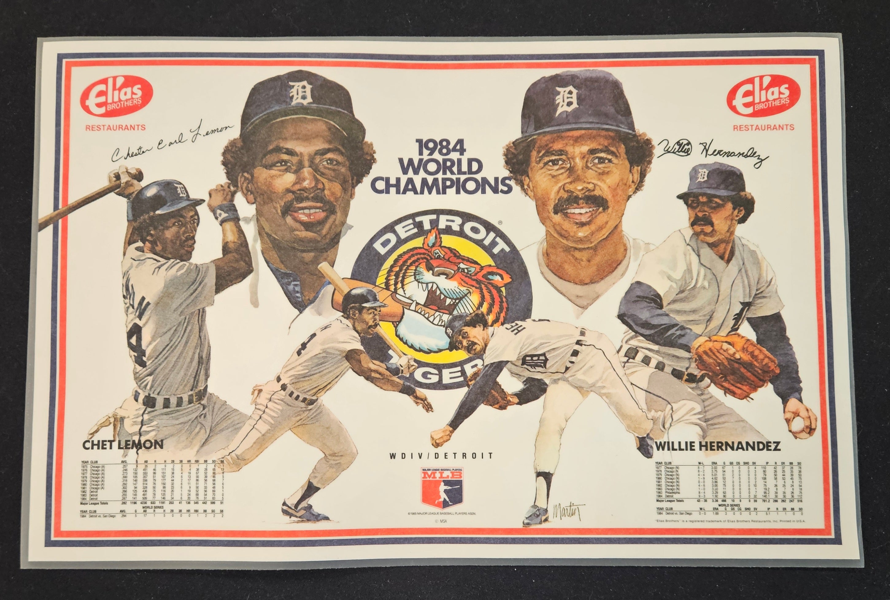 1984 Elias Brothers Detroit Tigers Placemat Set Of 4 Trammell/Whitaker/Gibson