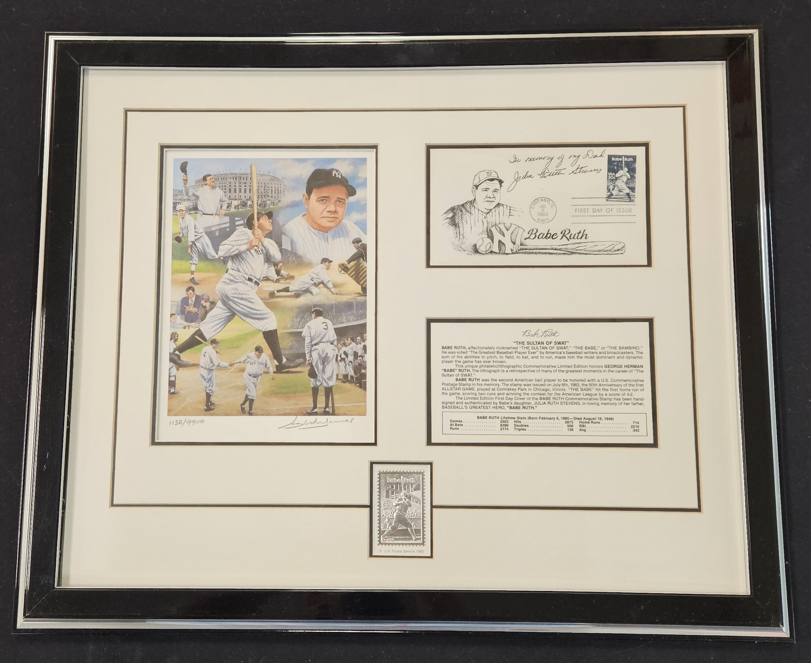 Stanton Arts Babe Ruth Major League Memories Julia Ruth Stevens Auto Framed