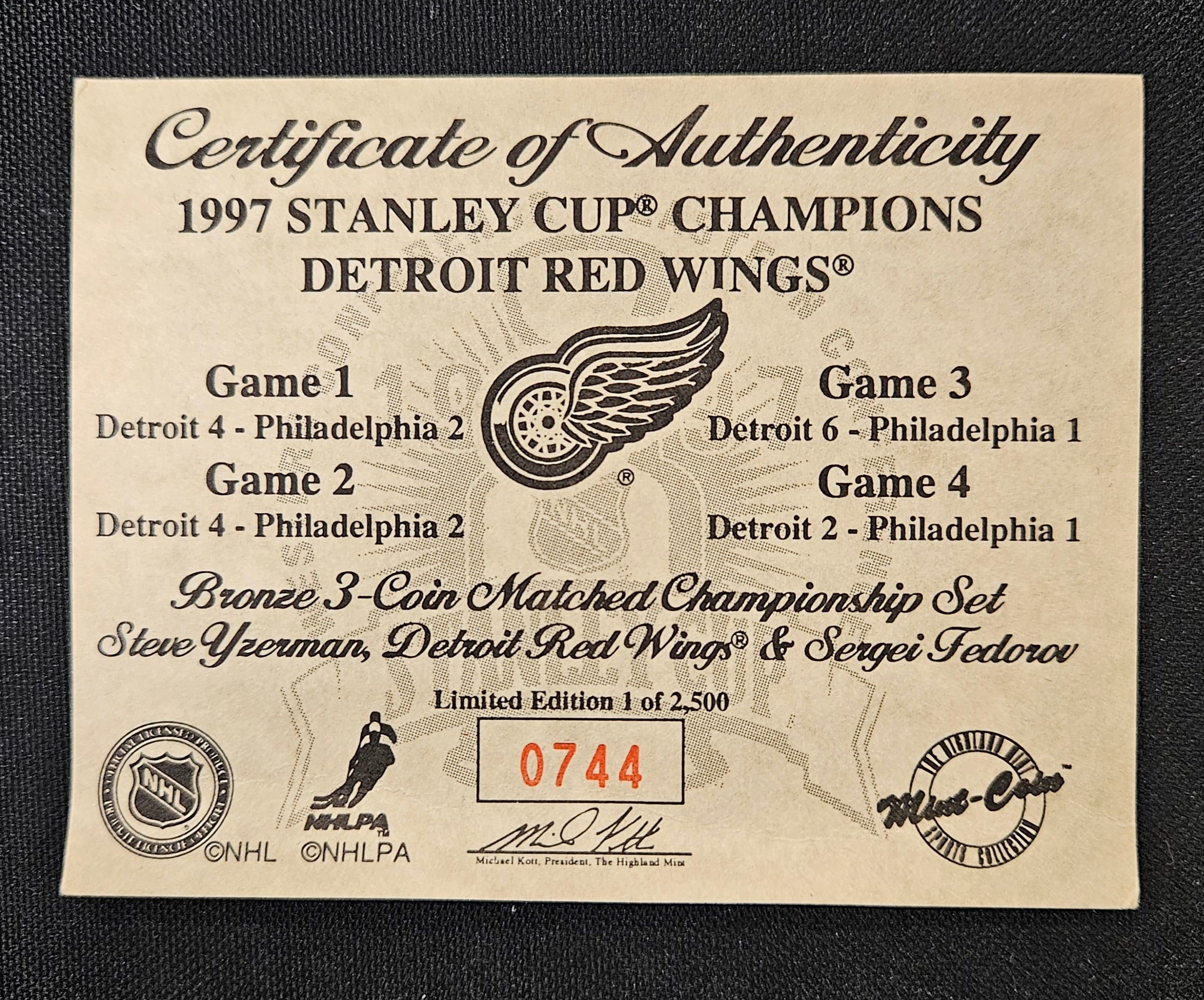 1997 Highland Mint Steve Yzerman/Sergei Fedorov/ Bronze 3-Coin Set /2500