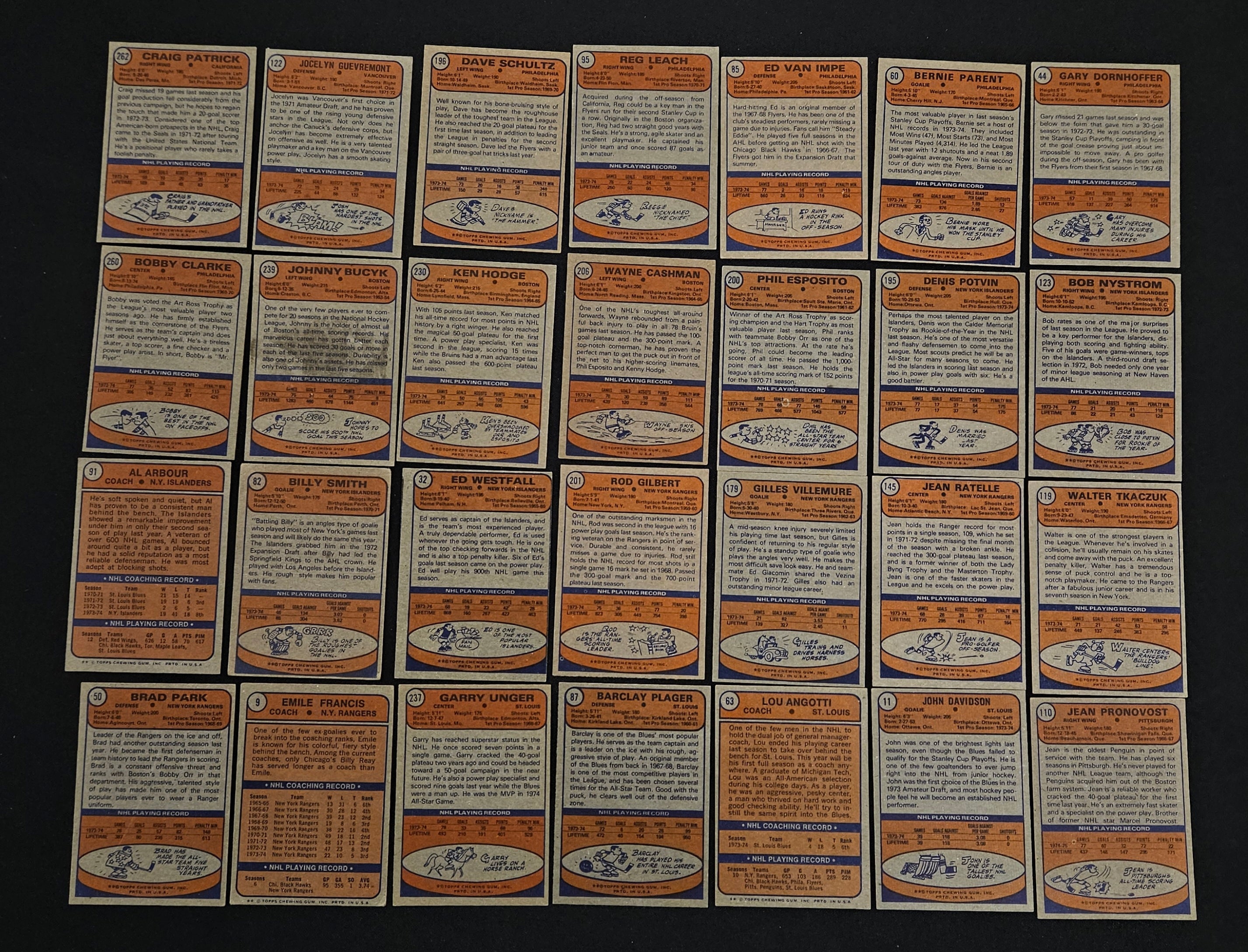 1974-75 Topps Hockey (Lot Of 72 Diff.) W/ Stars VG-EX