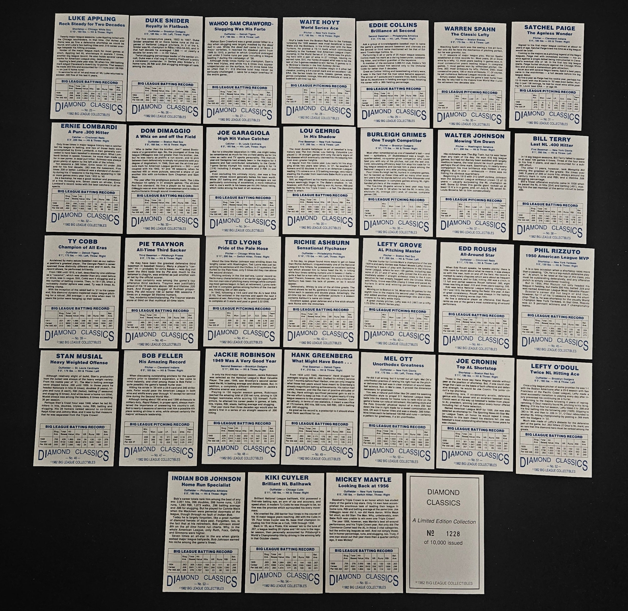 1982 Diamond Classics Baseball Series One Complete Set /10000 (56/56)