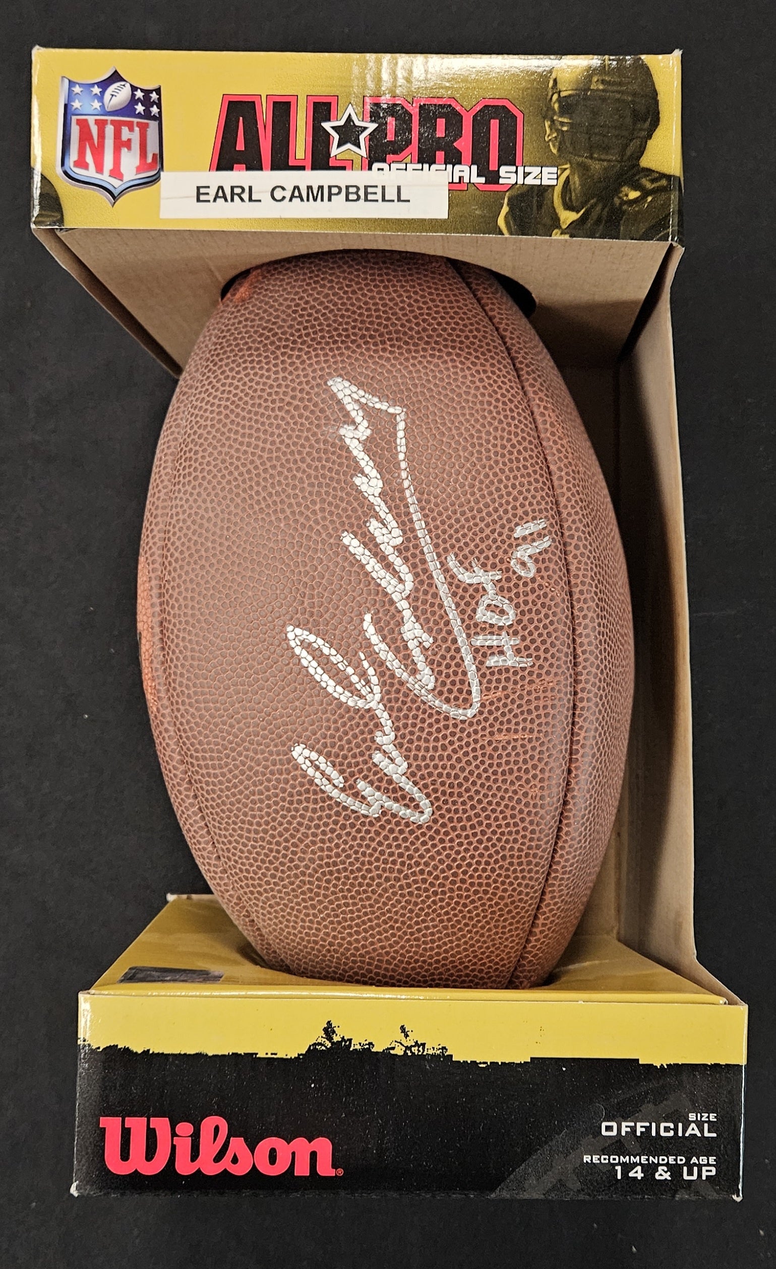 Earl Campbell Signed Inscribed Autographed Wilson Football In Box JSA Authentic