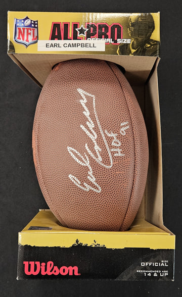 Earl Campbell Signed Inscribed Autographed Wilson Football In Box JSA Authentic