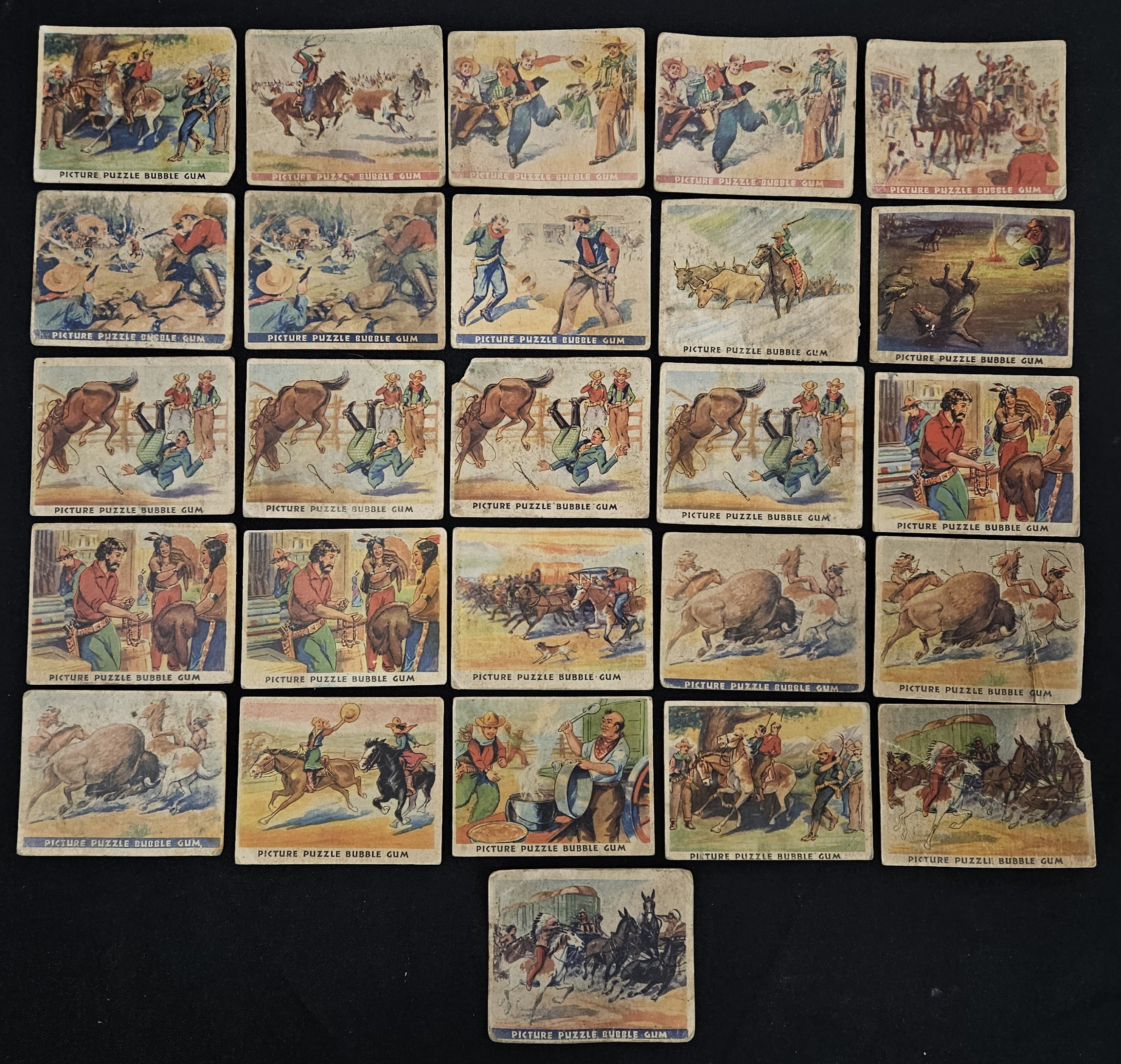 1933 Gum Inc Wild West Picture Puzzle Bubble Gum (Lot Of 26 W/ Dupes) Low Grade