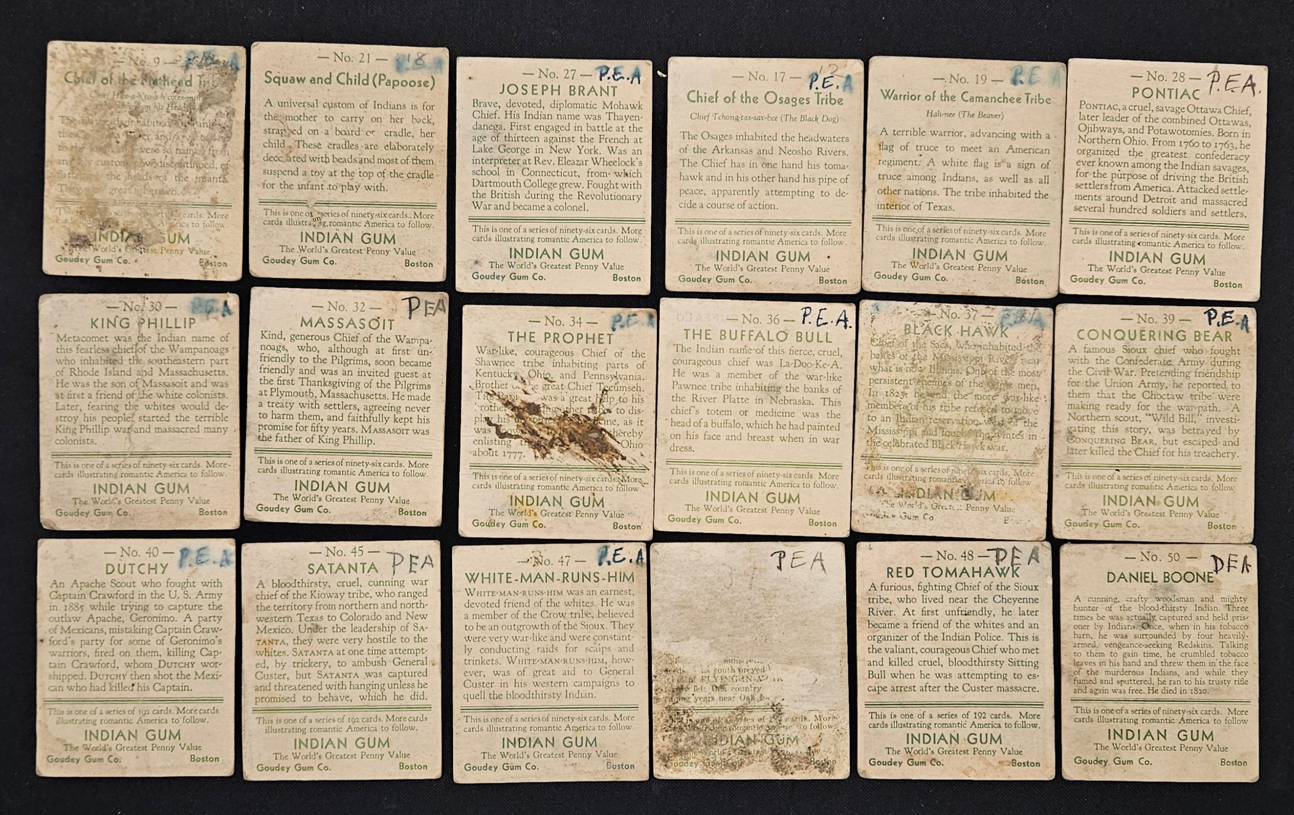 1933 Gum Inc. Indian Gum (Lot Of 37 Different) Poor Daniel Boone/Billy The Kid