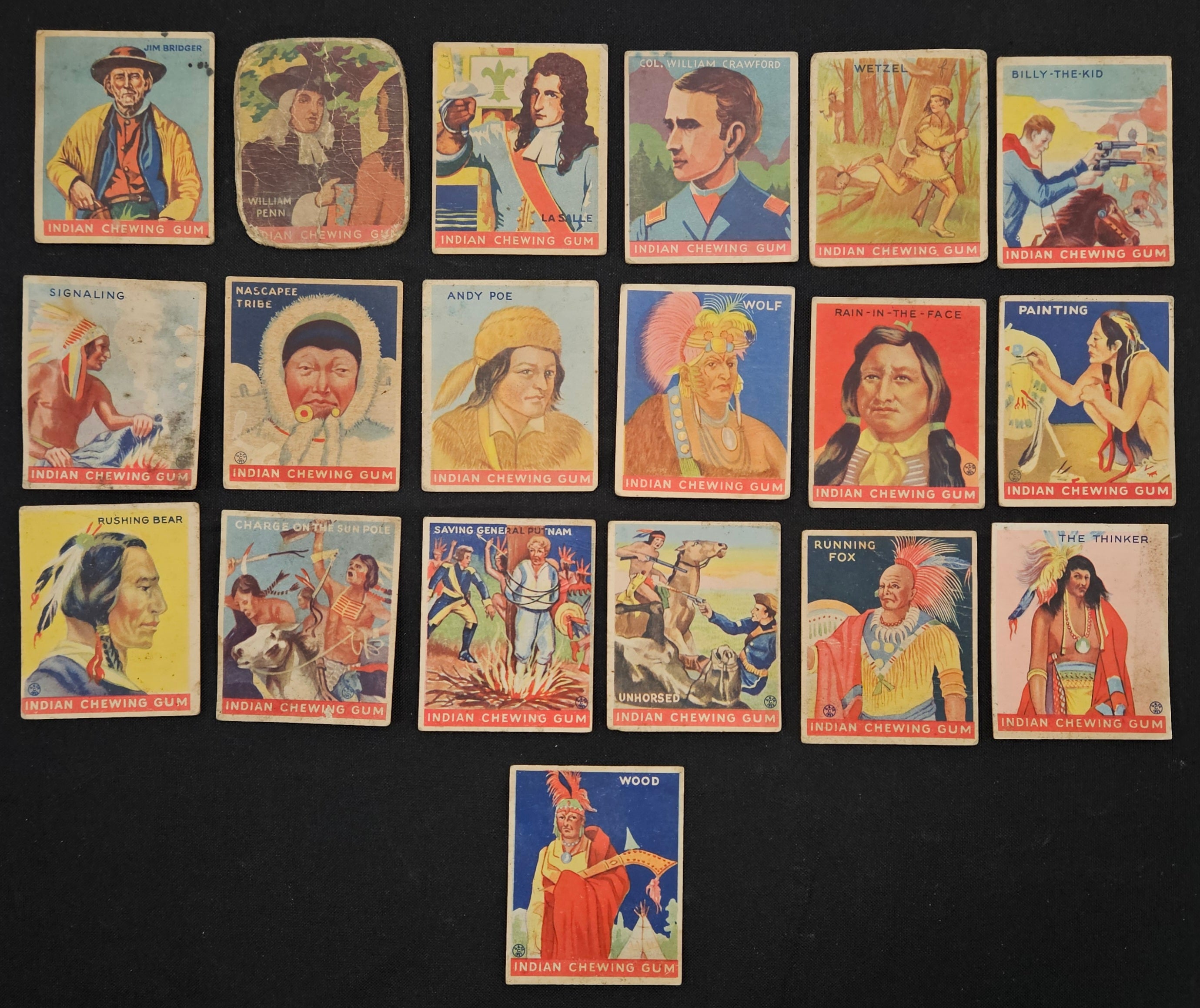1933 Gum Inc. Indian Gum (Lot Of 37 Different) Poor Daniel Boone/Billy The Kid