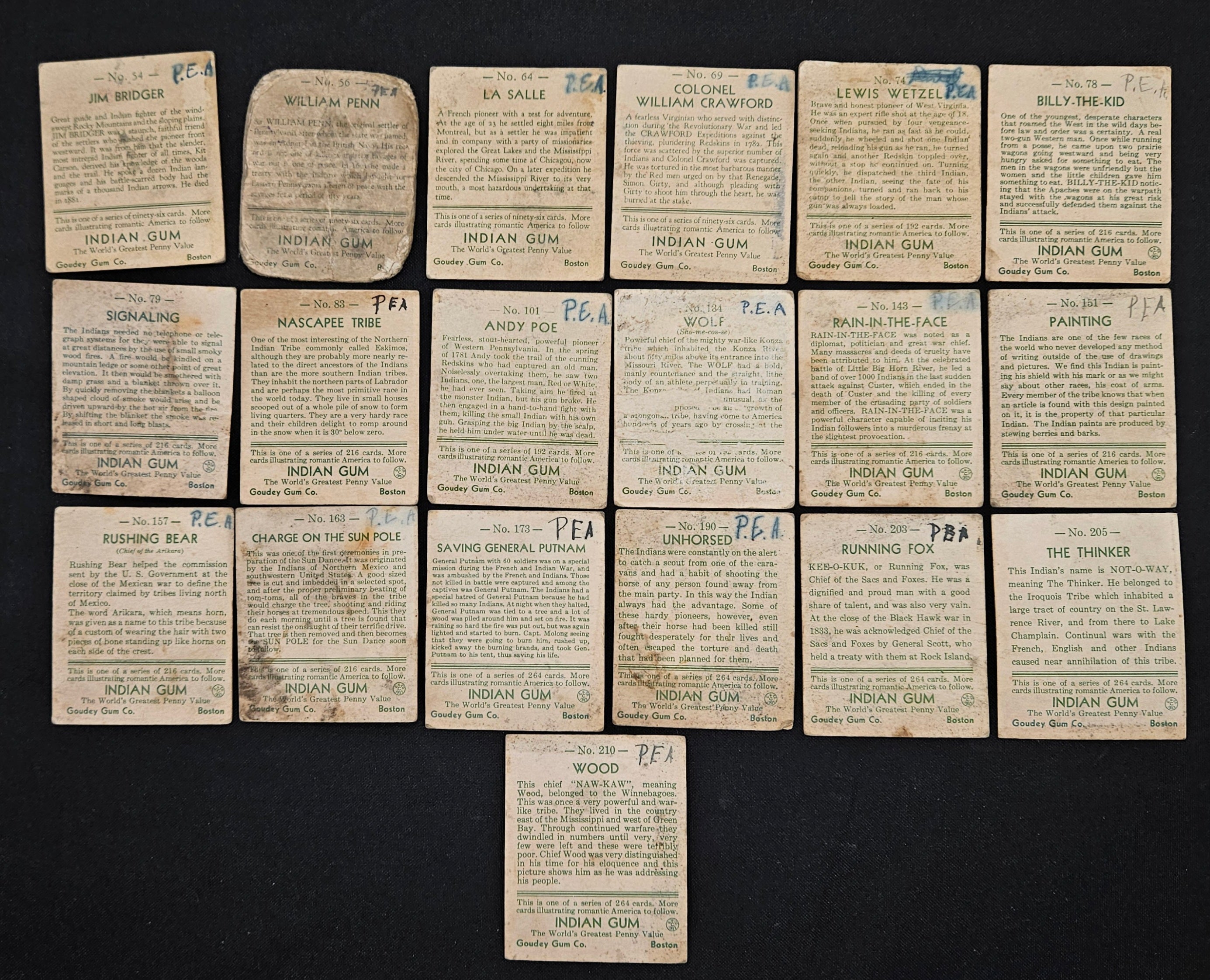 1933 Gum Inc. Indian Gum (Lot Of 37 Different) Poor Daniel Boone/Billy The Kid