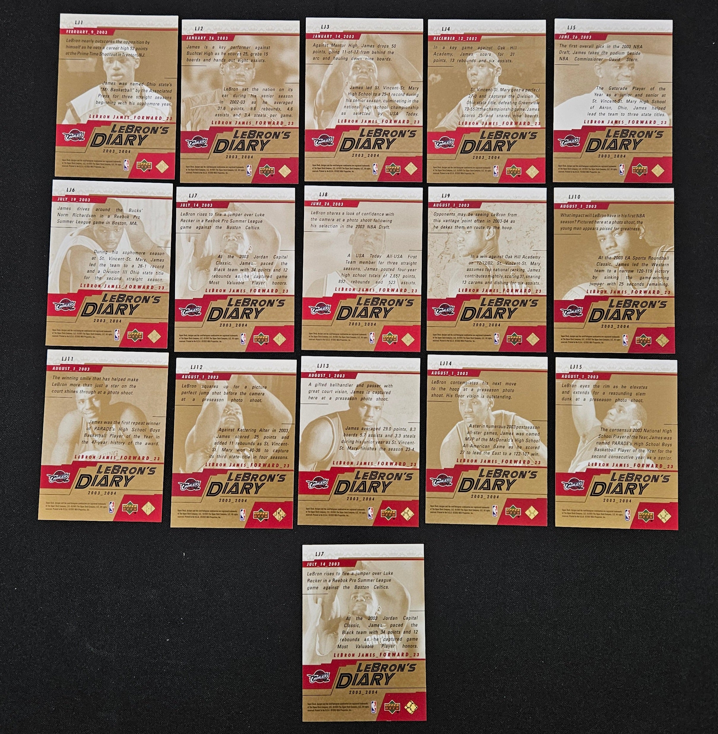 2003-04 Upper Deck LeBron James RC LeBron's Diary Complete Set (15/15 + 1 Dupe)