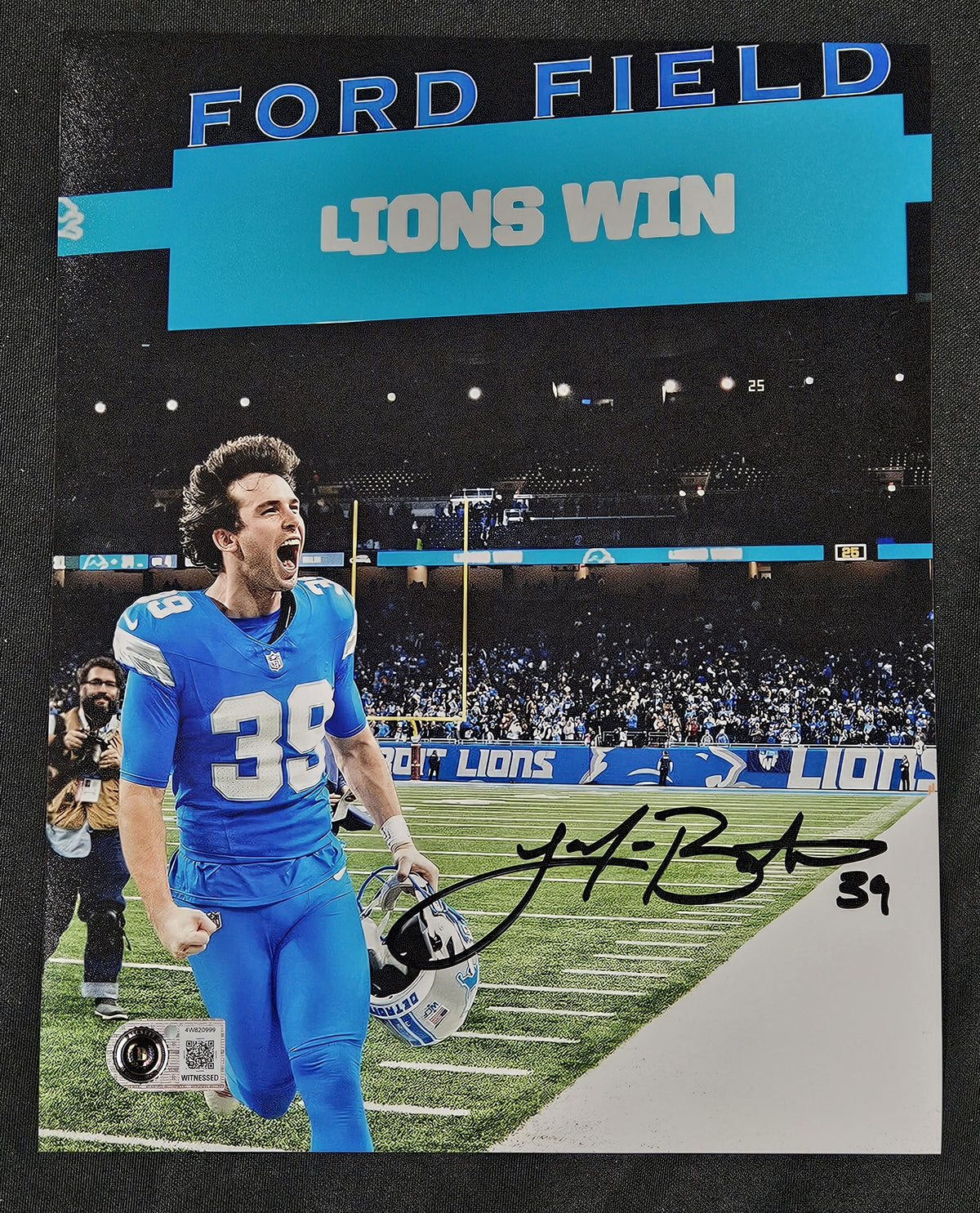 Jake Bates Signed Autographed 16x20 Photo Lions Win Beckett Cert
