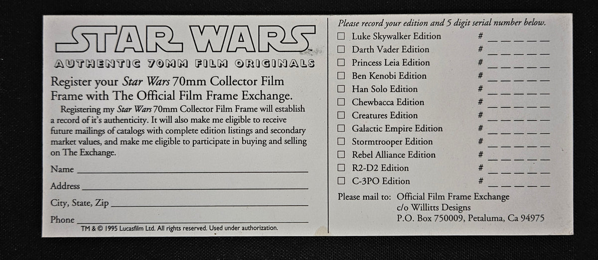 1995 Star Wars Collector Film Cell 70mm 24 Ct. With Display *Read*