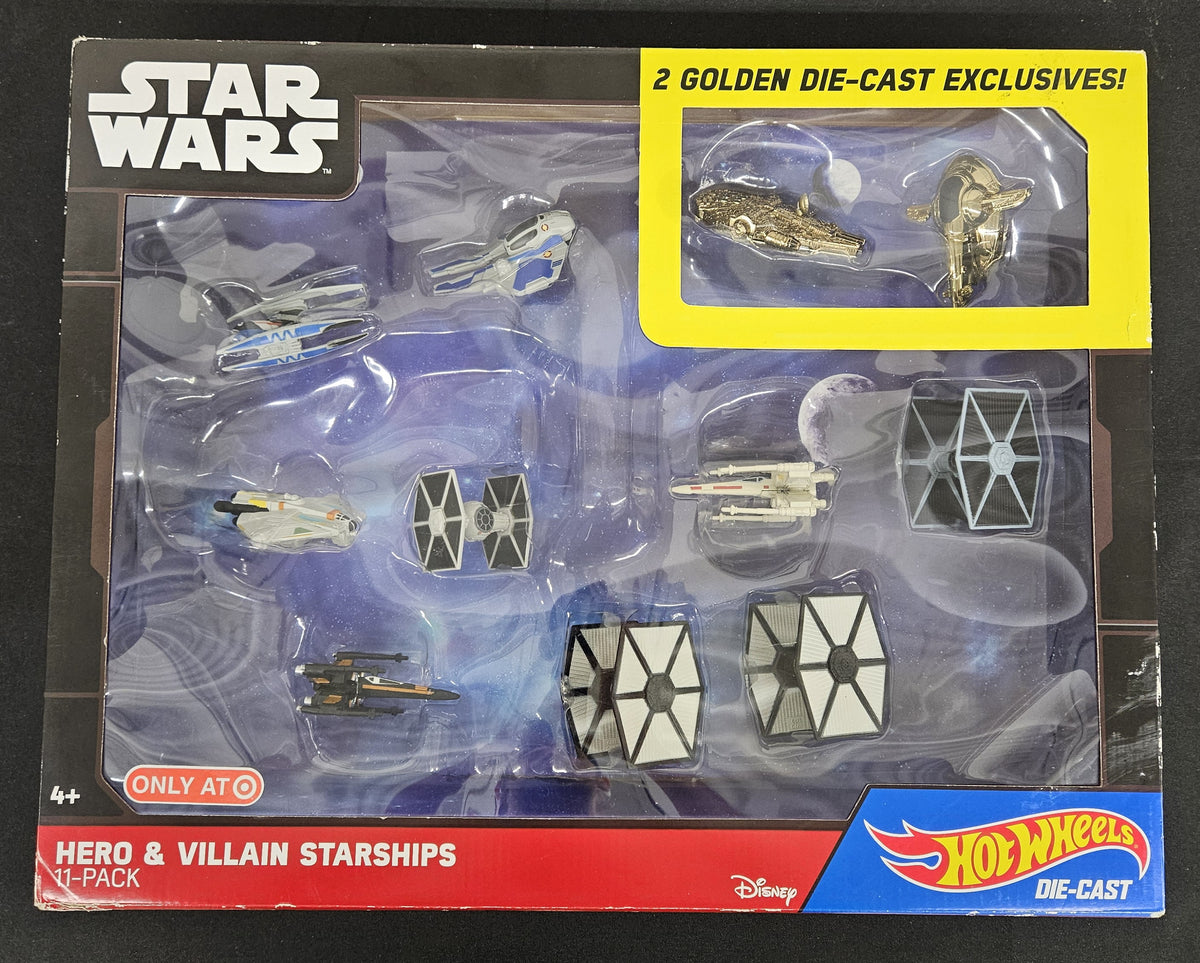 2015 Hot Wheels Star Wars Hero & Villain Starships / 2 Golden Die-Cast Ships Box