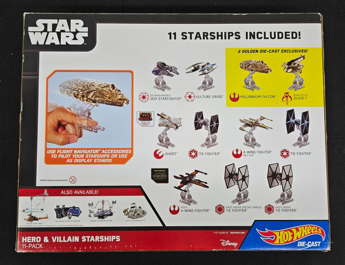 2015 Hot Wheels Star Wars Hero & Villain Starships / 2 Golden Die-Cast Ships Box
