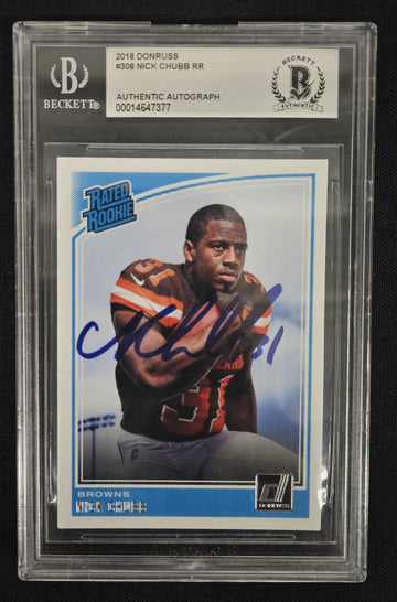 2018 Panini Donruss Nick Chubb RC Rated Rookie Signed Auto #308 BGS Authentic