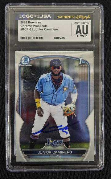 2023 Bowman Junior Caminero 1st Chrome Signed Auto CGC x JSA Authentic 10