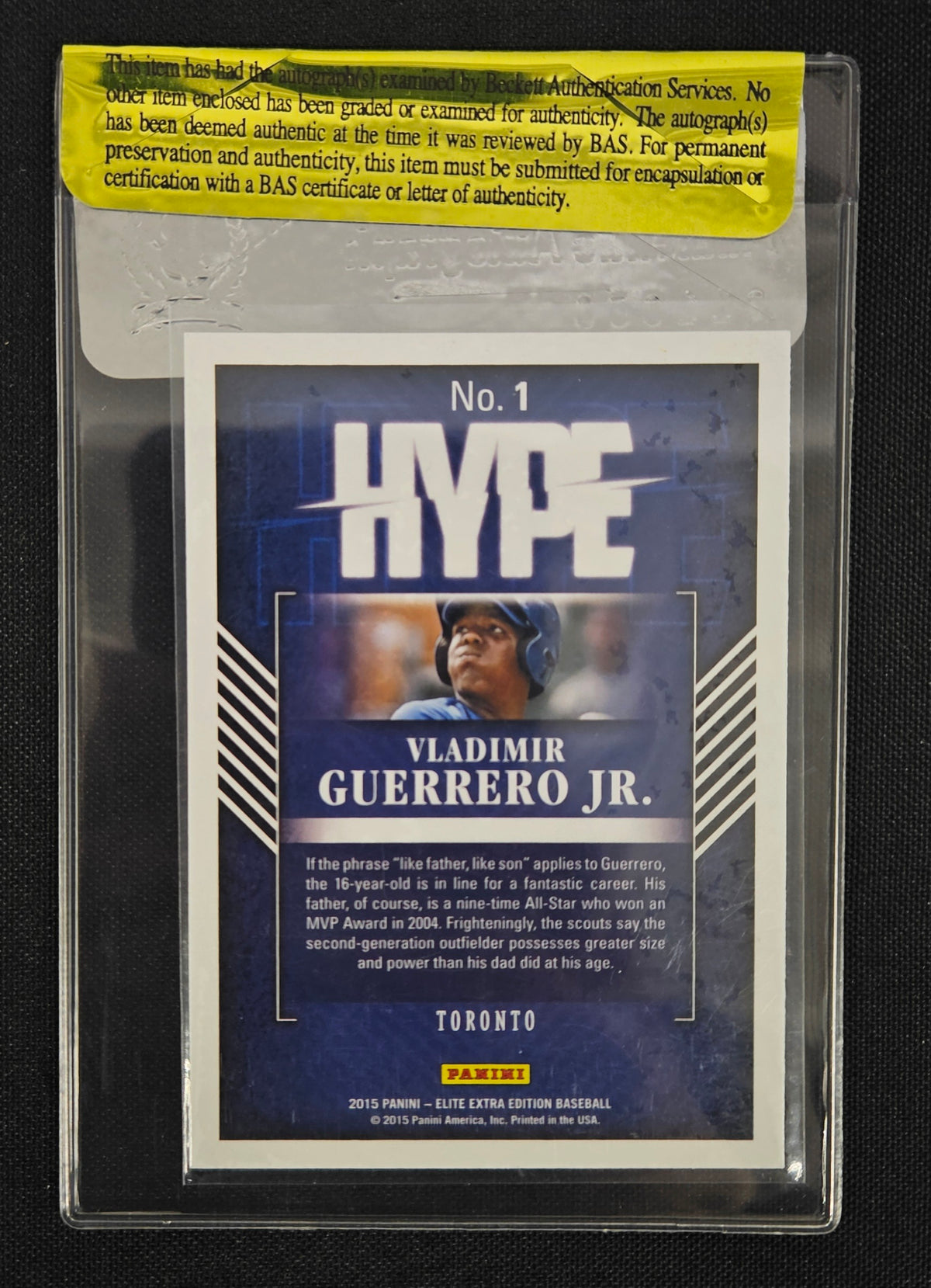2015 Elite Extra Vladimir Guerrero Jr. Prospect Hype Signed Auto BGS Authentic