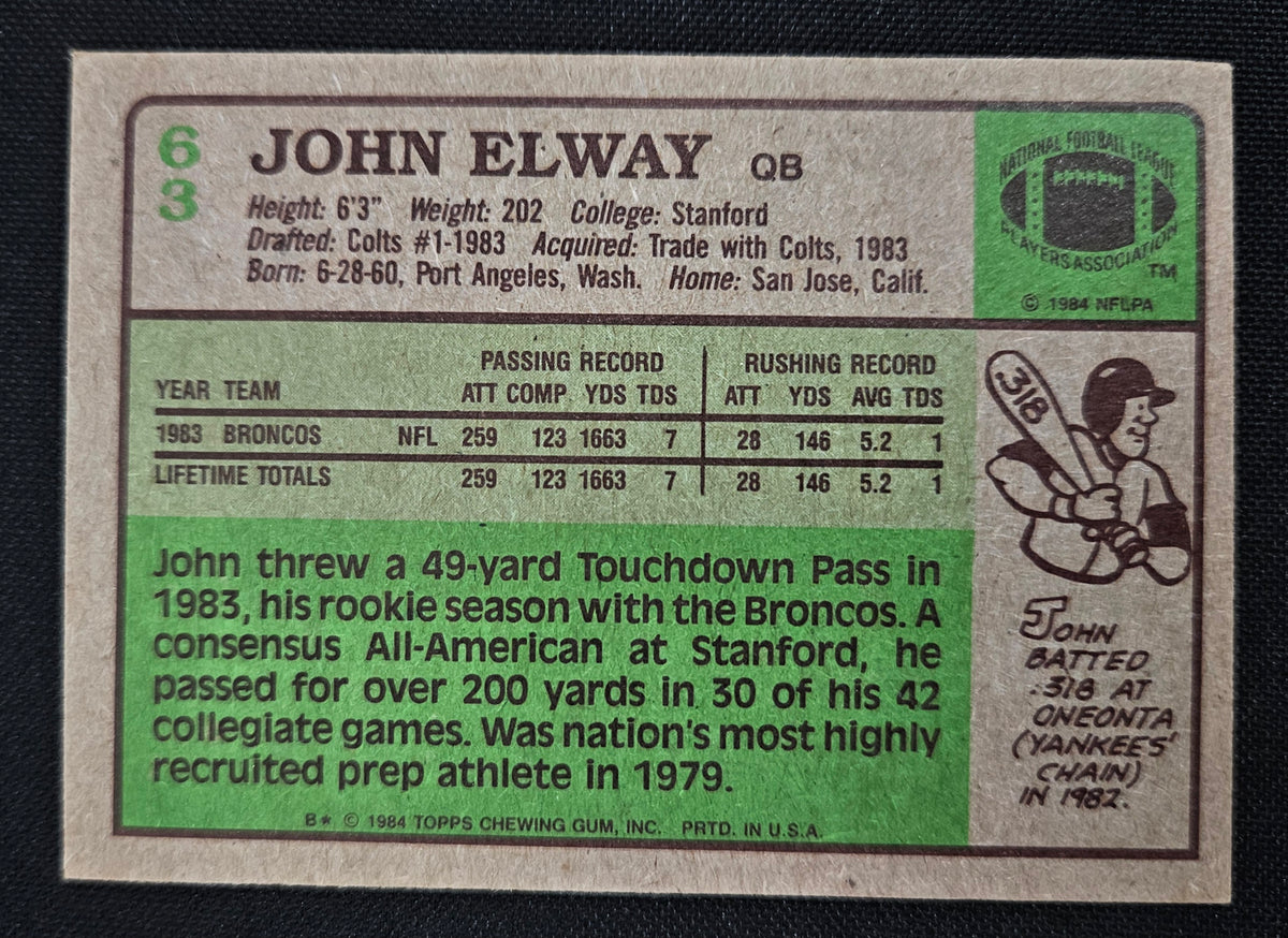 1984 Topps John Elway RC #63 EX "C"