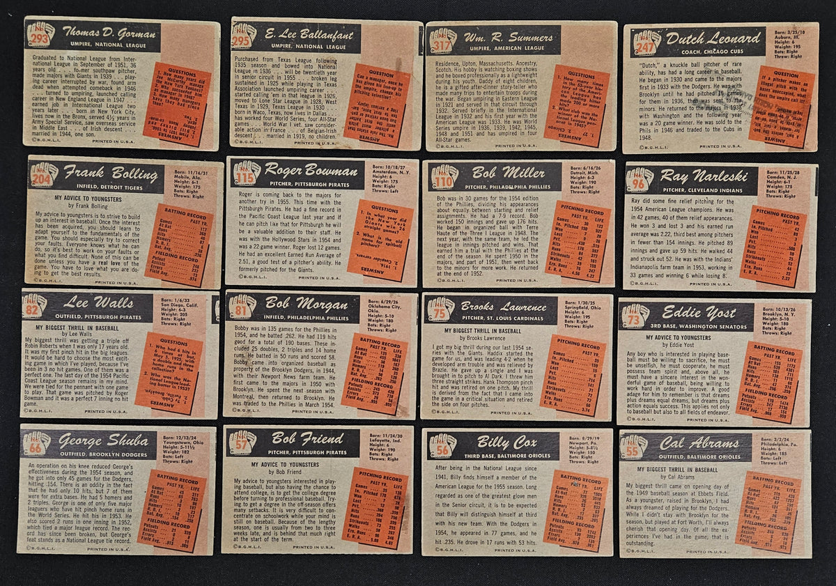 1955 Bowman Baseball (Lot Of 50, 3 Umpire Cards) Low Grade Overall