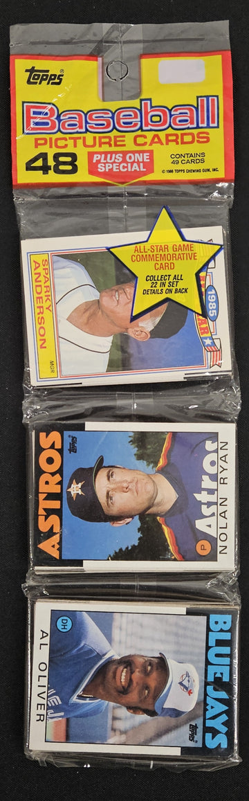 1986 Topps Baseball Rack Pack Sealed / Nolan Ryan On Top