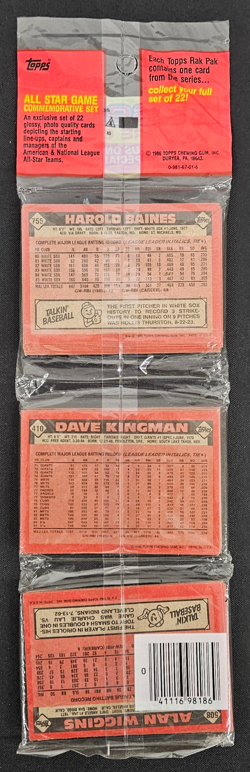 1986 Topps Baseball Rack Pack Sealed / Nolan Ryan On Top