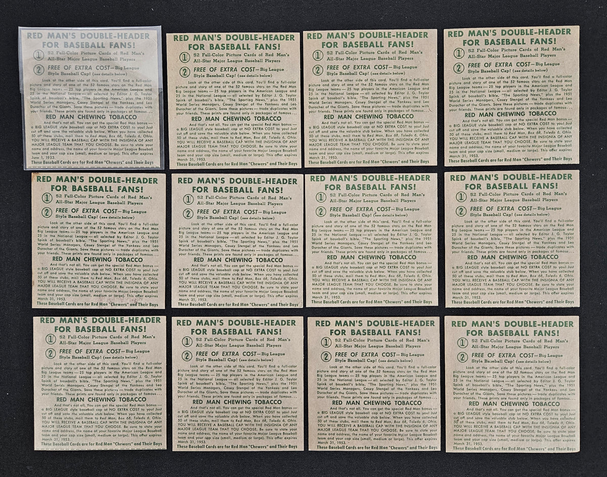 1952 Red Man Baseball Complete Set (52/52) G to EX No Tabs