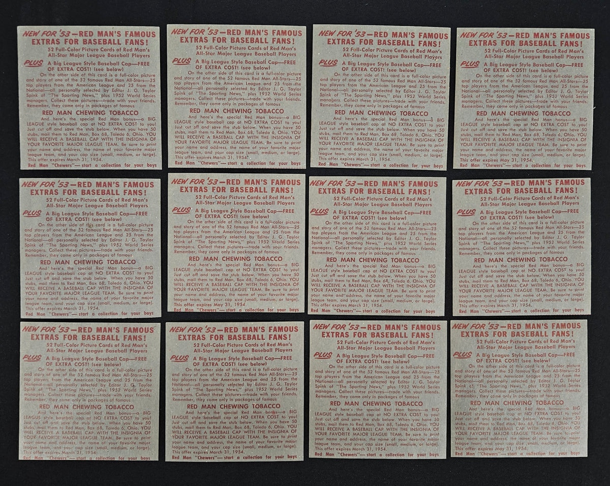 1953 Red Man Tobacco Baseball Complete Set (52/52) Overall EX (No Tabs)