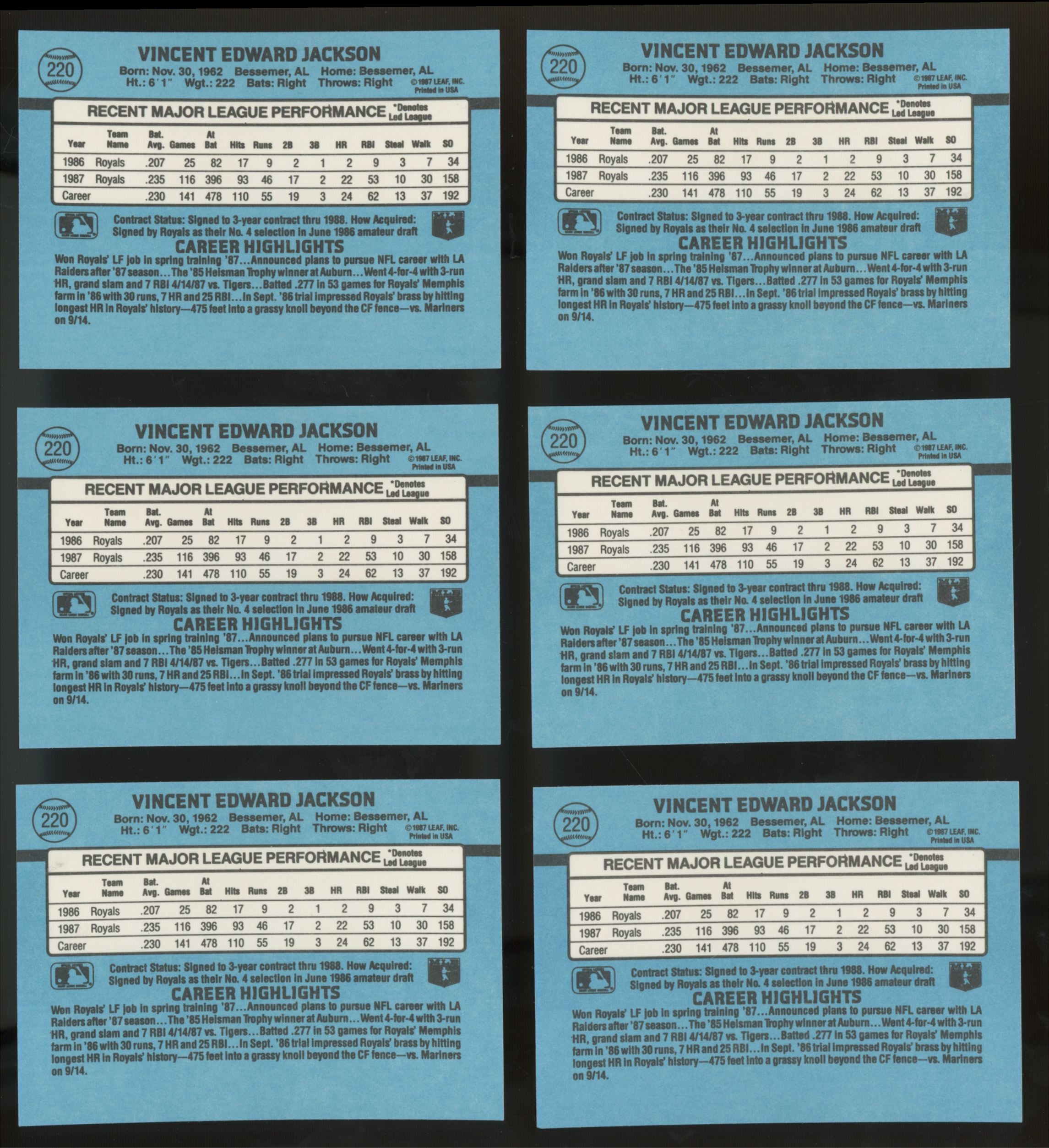 1988 Donruss Bo Jackson #220 (Lot Of 50)