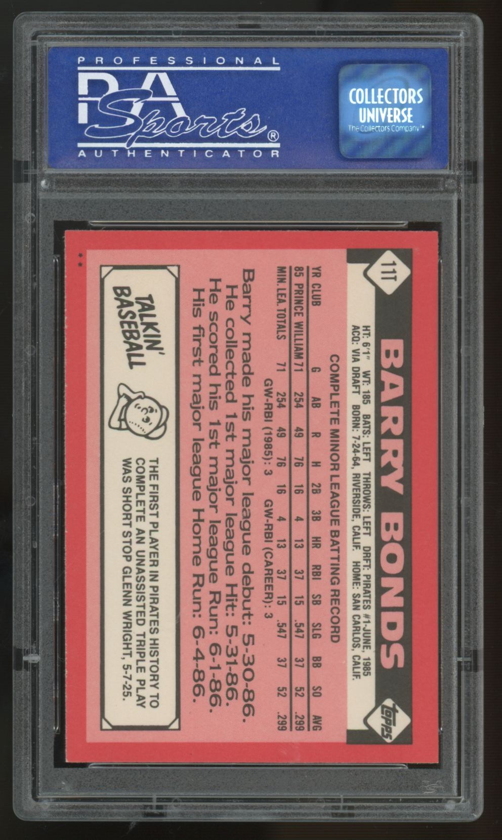 1986 Topps Traded Barry Bonds RC #11T PSA 8 *893