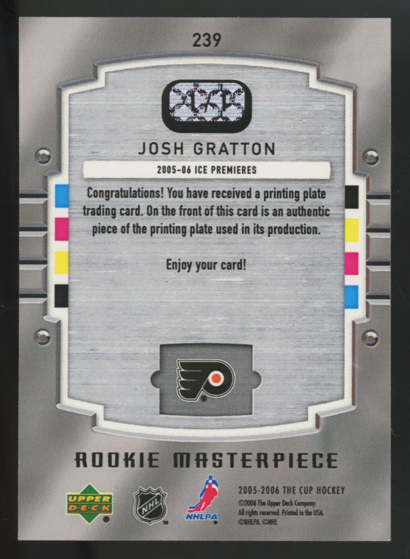 2005-06 UD The Cup Josh Gratton RC Masterpiece Magenta Printing Plate 1/1 #239