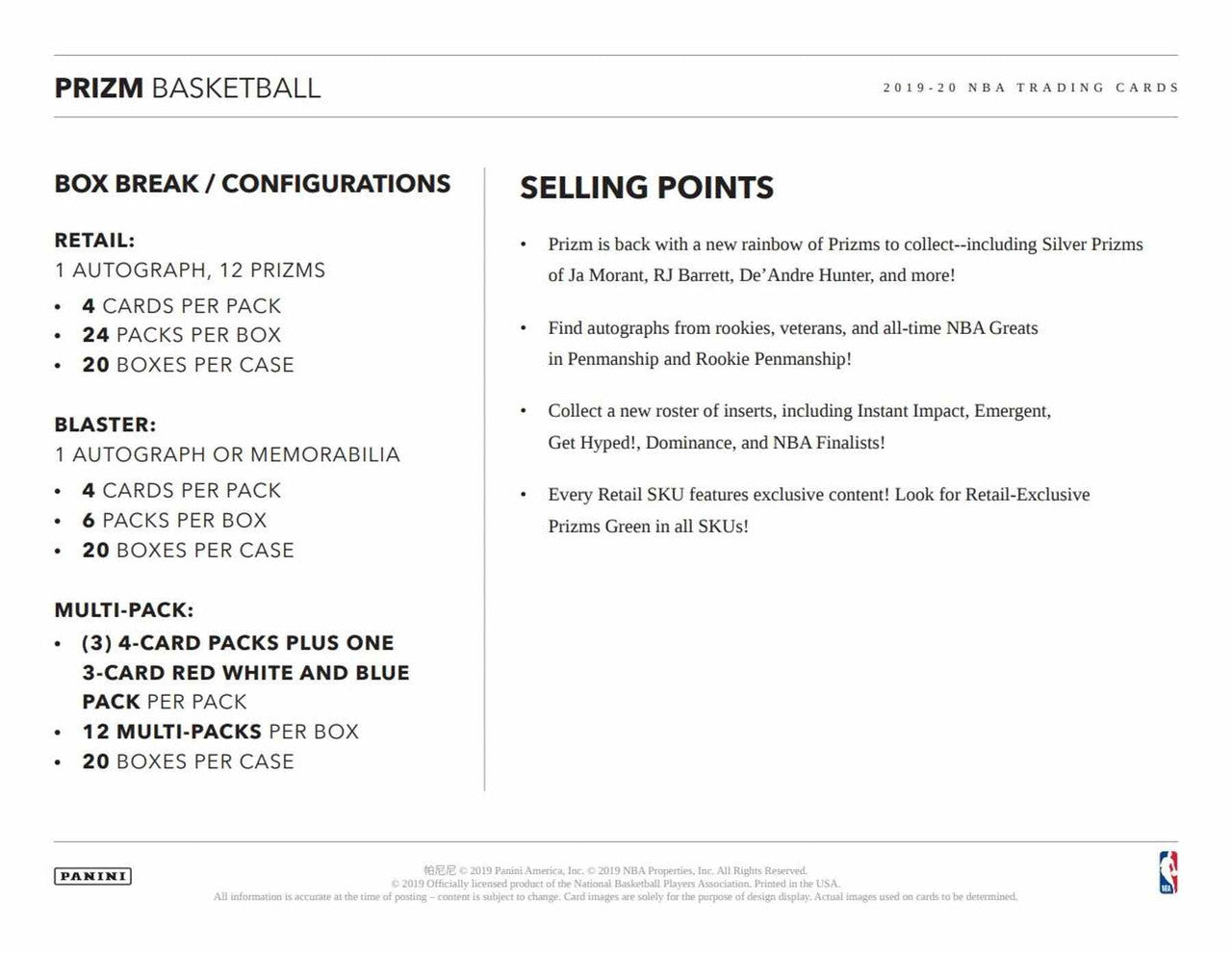2019/20 Panini Prizm Basketball 6-Pack Blaster Box