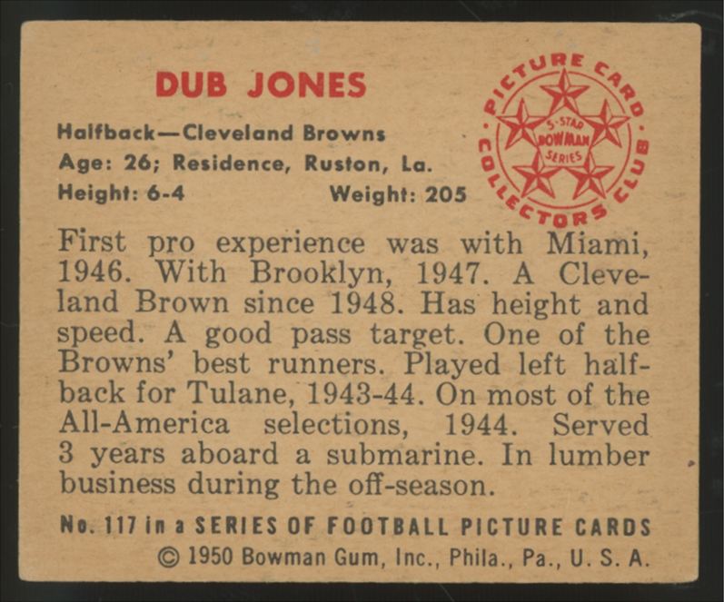 1950 Bowman Dub Jones #117 EX