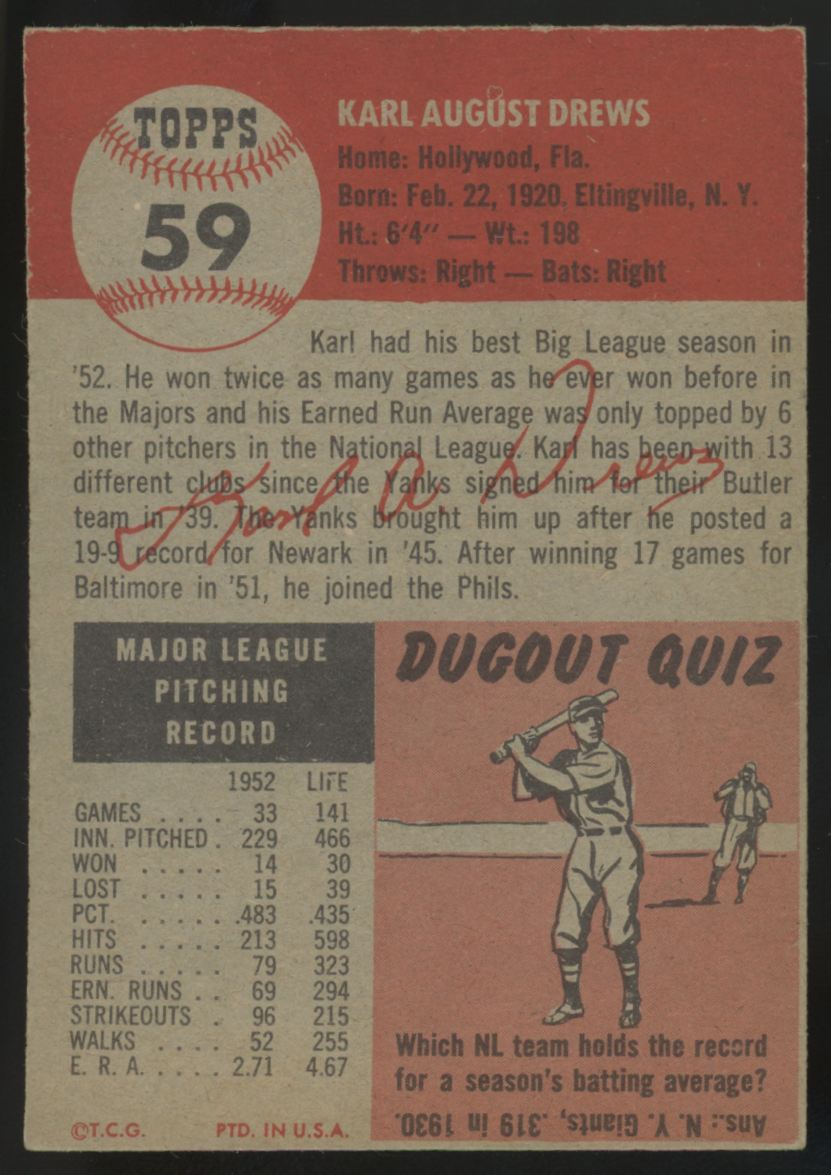 1953 Topps Karl Drews #59 EX/MT