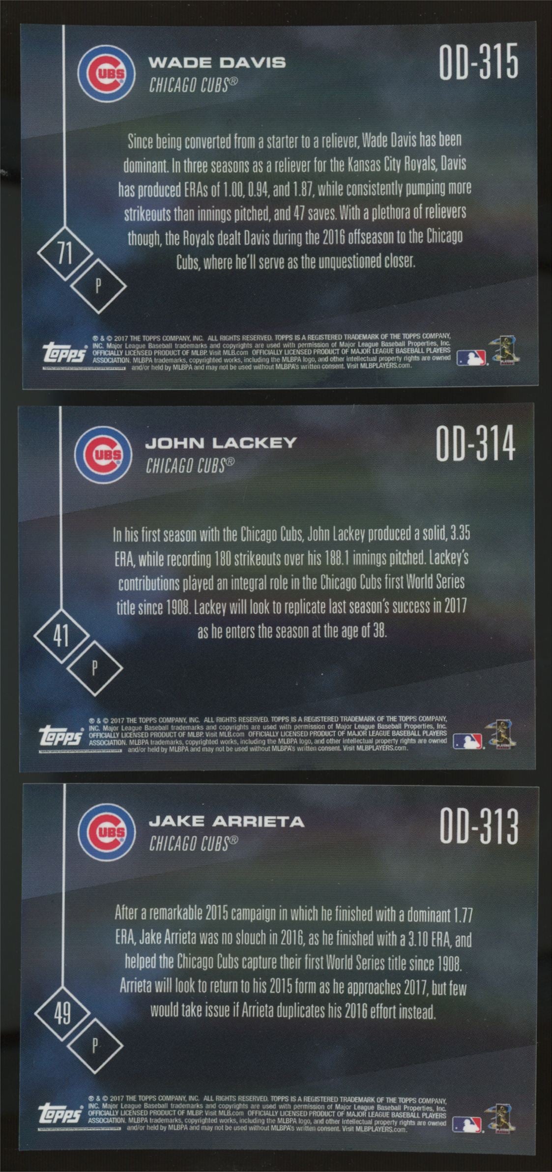 2017 Topps Now Opening Day Chicago Cubs Complete Set (15/15)