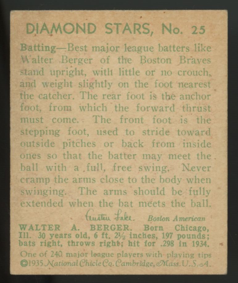 1935 National Chicle Walter Berger Diamond Stars #25 EX