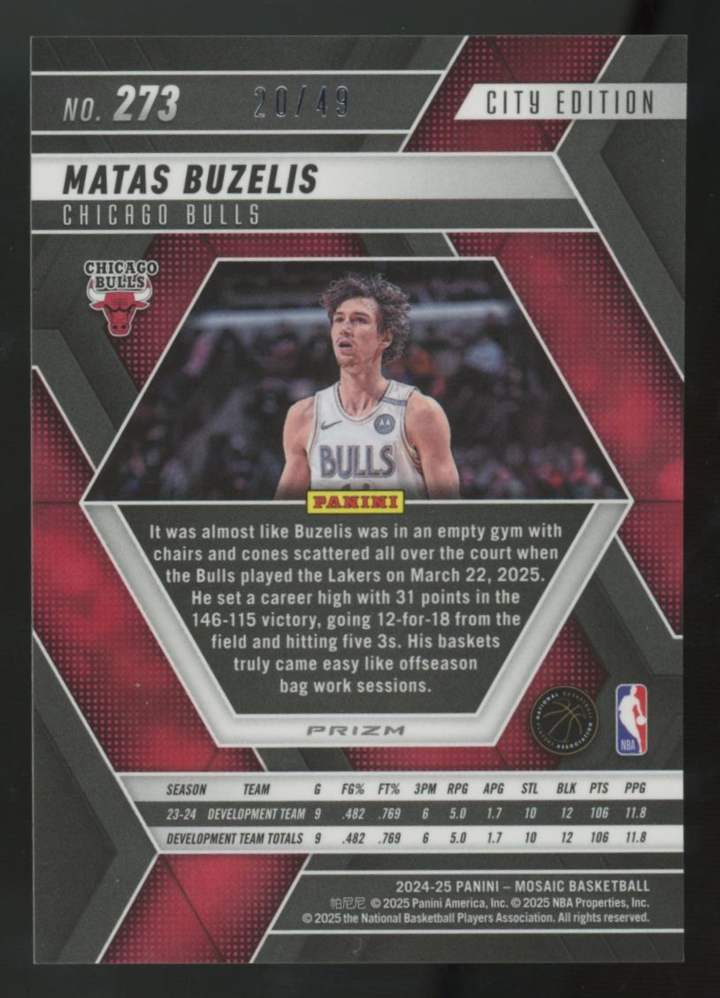 2024-25 Panini Mosaic Matas Buzelis RC City Edition Orange Ice /49 #273