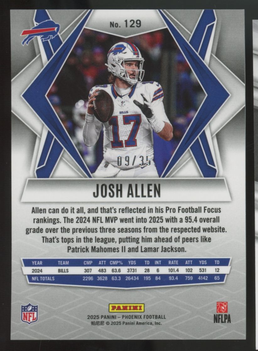 2025 Panini Phoenix Josh Allen Blue Seismic /35 #129