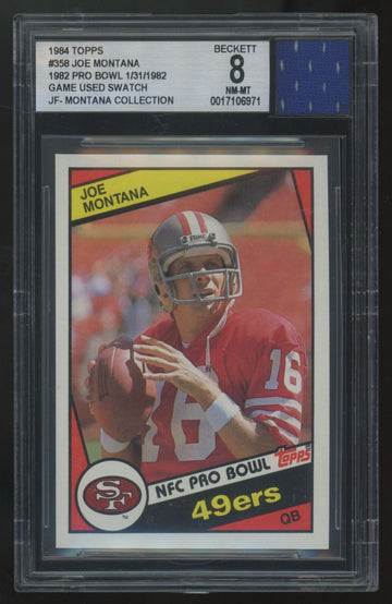 1984 Topps Joe Montana Jersey Fusion 1982 Pro Bowl Patch #358 BGS 8