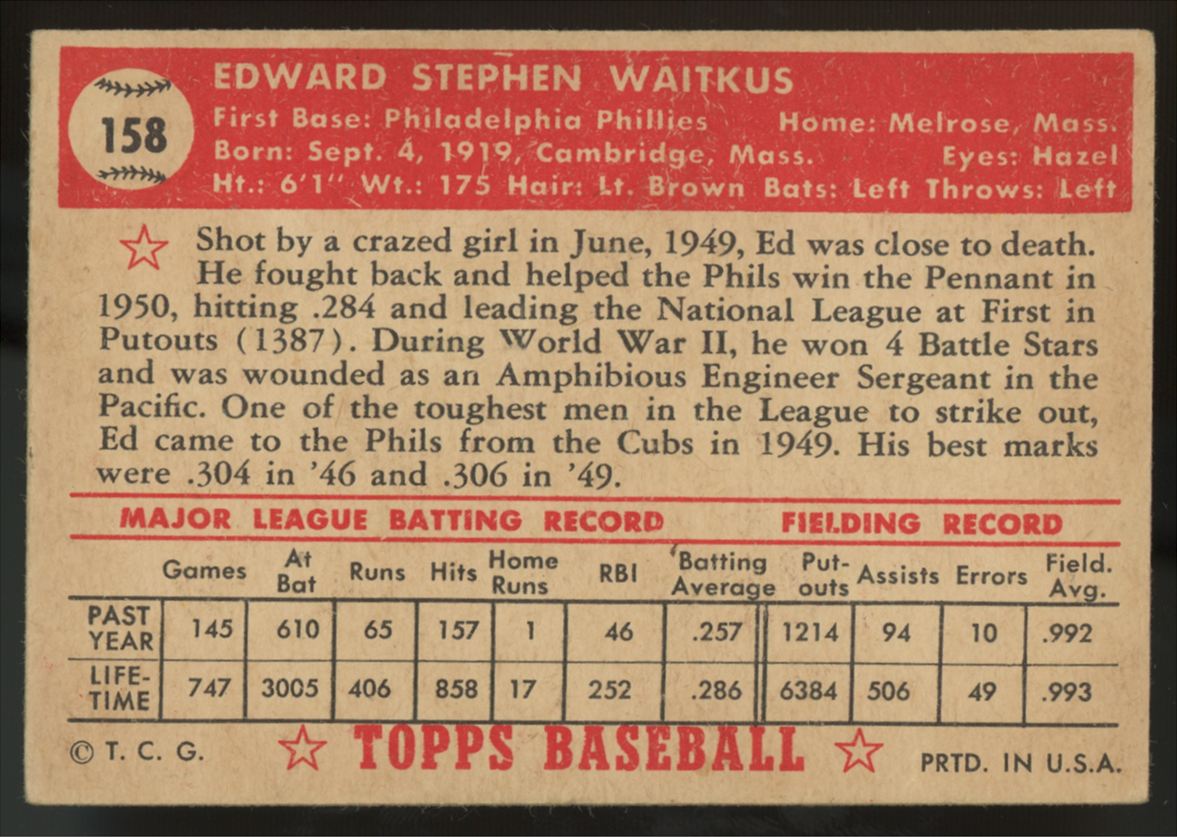 1952 Topps Eddie Waitkus #158 VG