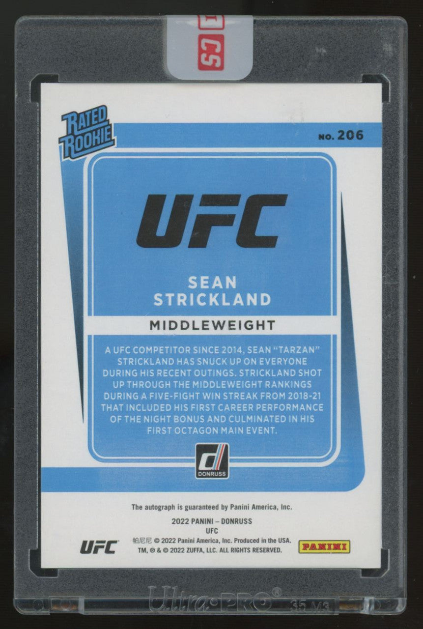 2022 Donruss UFC Sean Strickland Rated Rookie Laser Holo Auto /99 #206