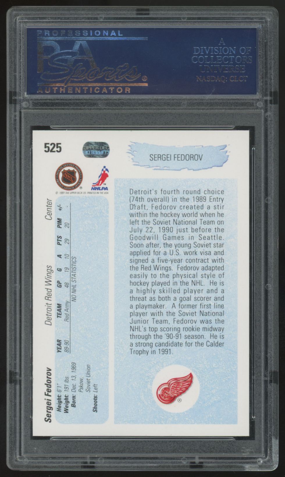 1990-91 Upper Deck Sergei Fedorov RC Young Guns #525 PSA 10 *625