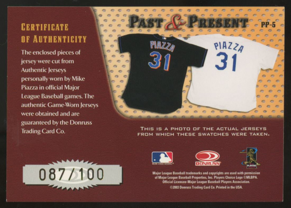 2003 Timeless Treasures Mike Piazza Past & Present Dual Patch /100 #PP-6