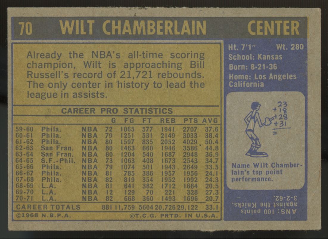 1971-72 Topps Wilt Chamberlain #70 VG/EX