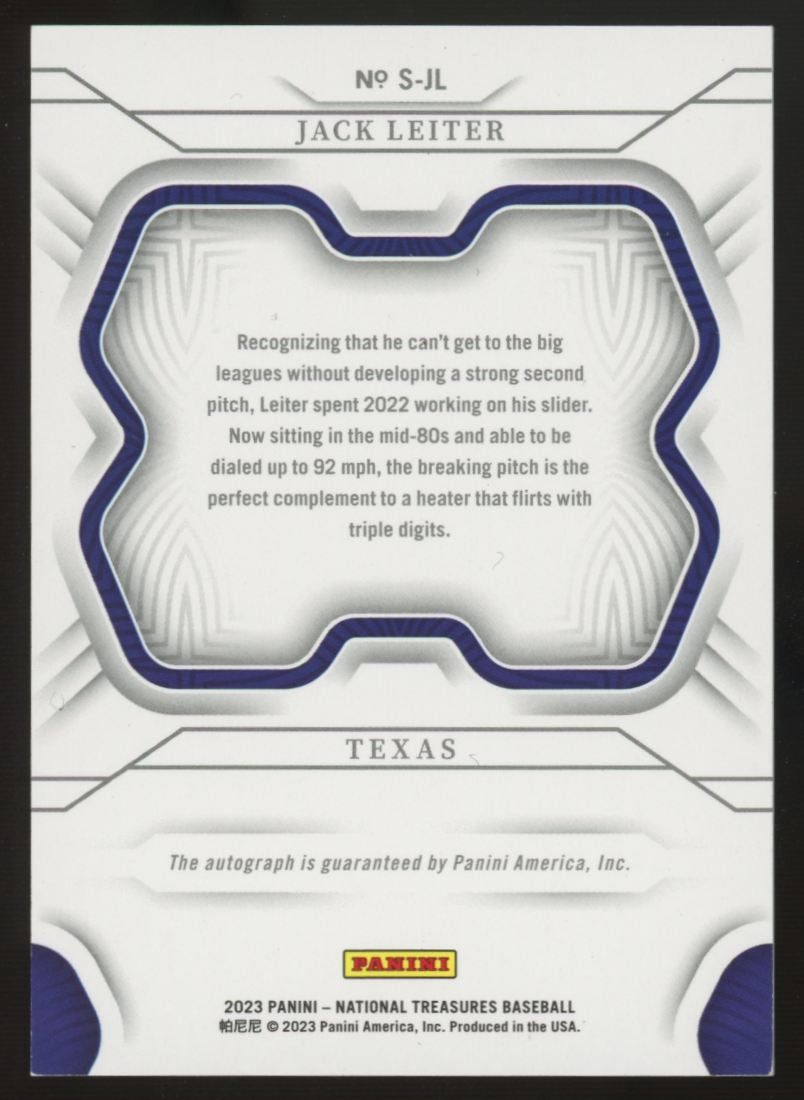 2023 Panini National Treasures Jack Leiter Auto /49 #S-JL