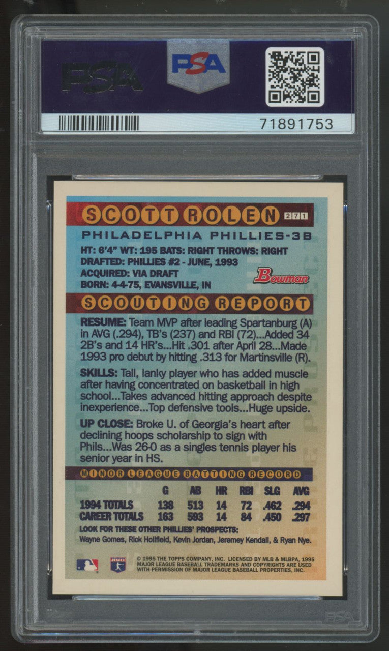 1995 Bowman Gold Scott Rolen Prime Prospect Foil #271 PSA 9