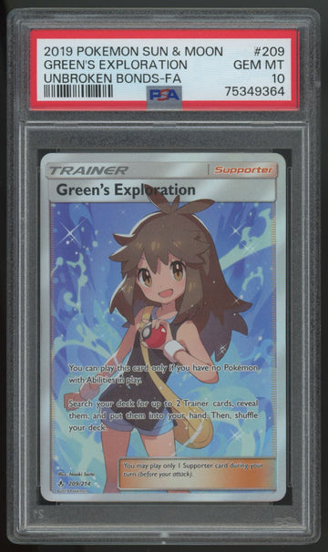 Pokemon Green's Exploration Unbroken Bonds Full Art #209/214  PSA 10
