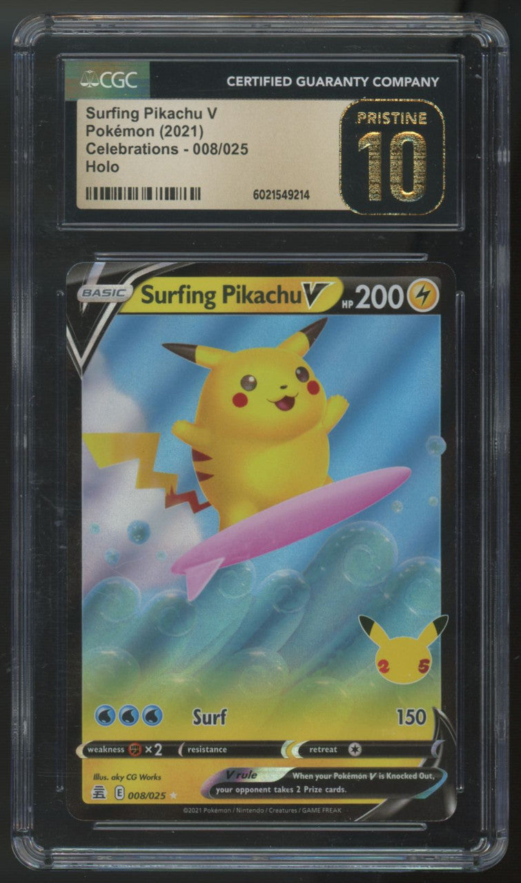 2021 Pokemon Surfing Pikachu V Celebrations Holo #008 CGC Pristine 10