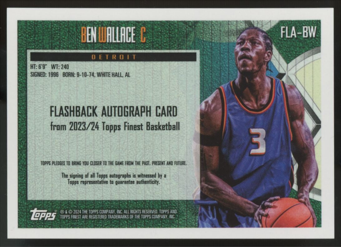 2023-24 Topps Finest Ben Wallace Flashback Auto Black Refractor /25 #FLA-BW